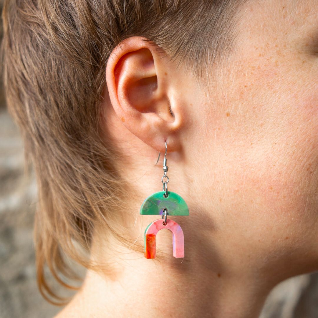 Aztec Earrings Made From Bottle Top Lids