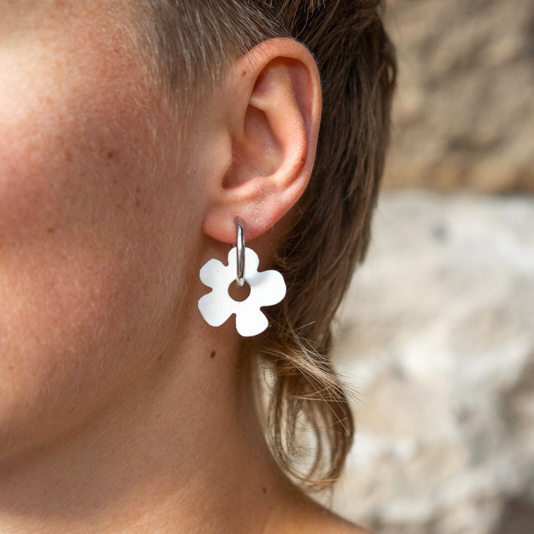 Daisy Earrings Made From Bottle Top Lids