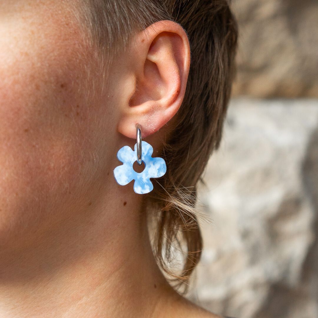 Daisy Earrings Made From Bottle Top Lids