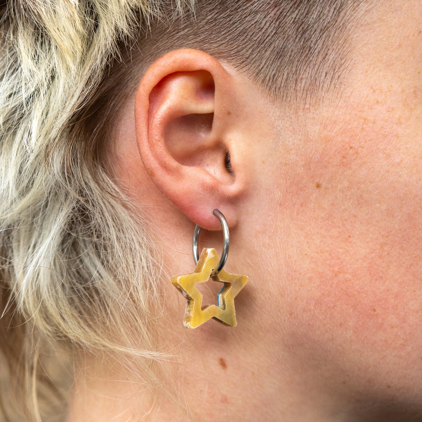 Star Earrings Made From Bottle Top Lids