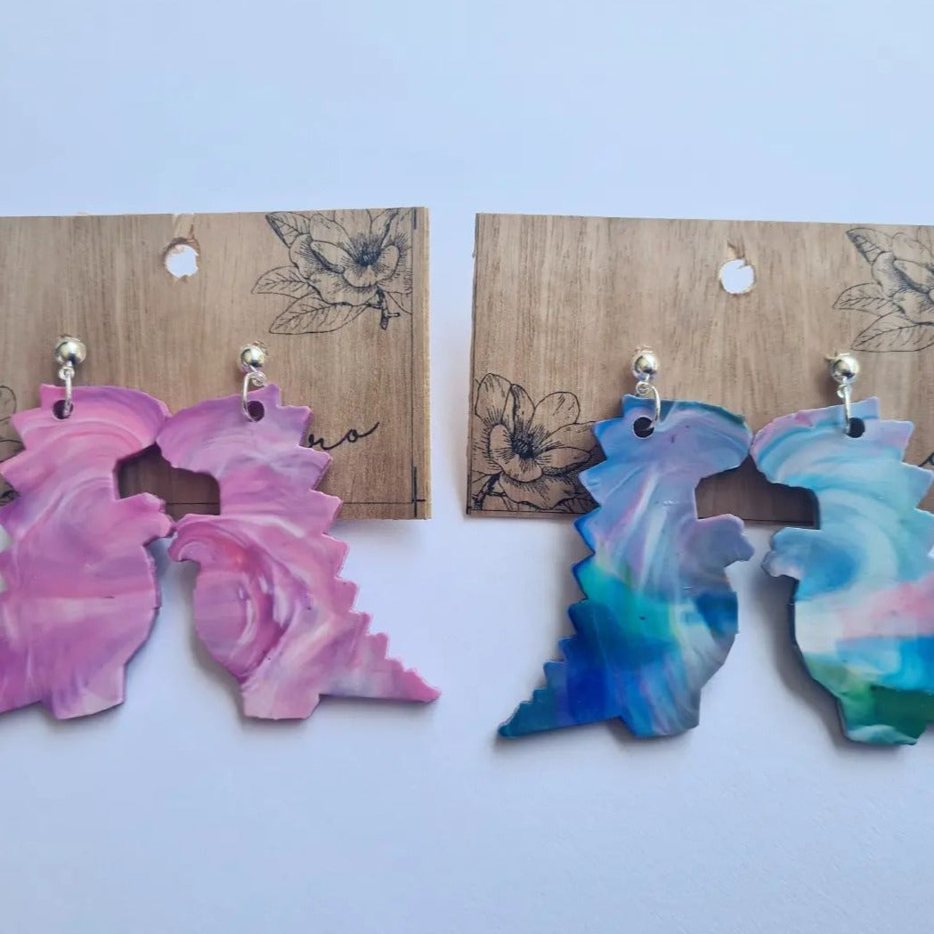 Recycled Plastic Animal earring set - Dinosaur and Octopus