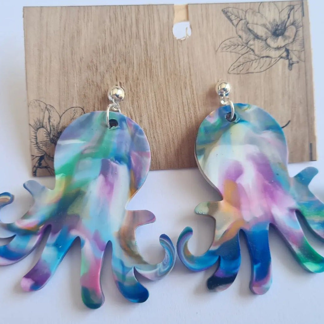 Recycled Plastic Animal earring set - Dinosaur and Octopus