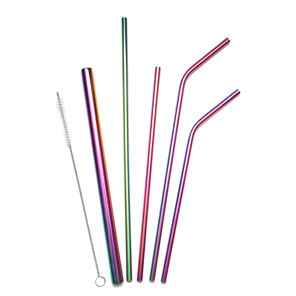 Stainless Steel Straw Set of 5 (Multiple Colours) - Banish