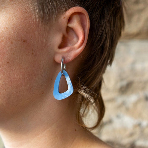 Sail Earrings Made From Bottle Top Lids detail