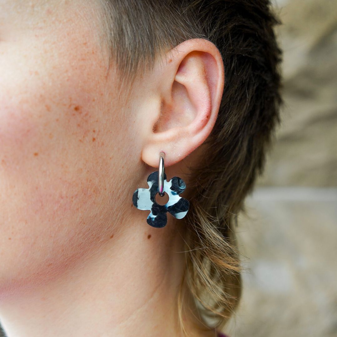 Daisy Earrings Made From Bottle Top Lids