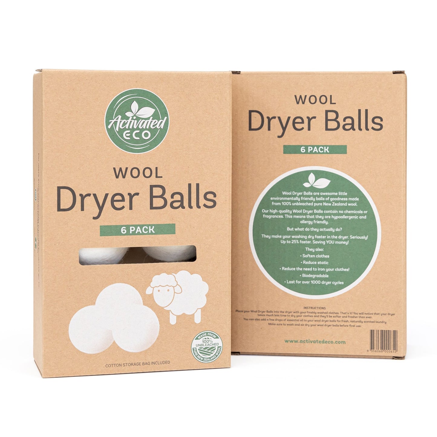 Wool Dryer Balls (6) With Storage Pouch - Banish