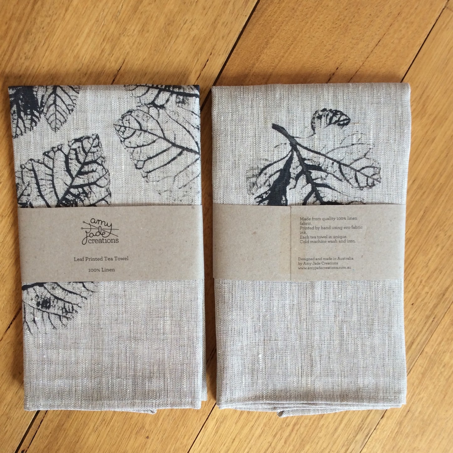 Fig Leaf Handprinted Linen Tea Towels - Banish