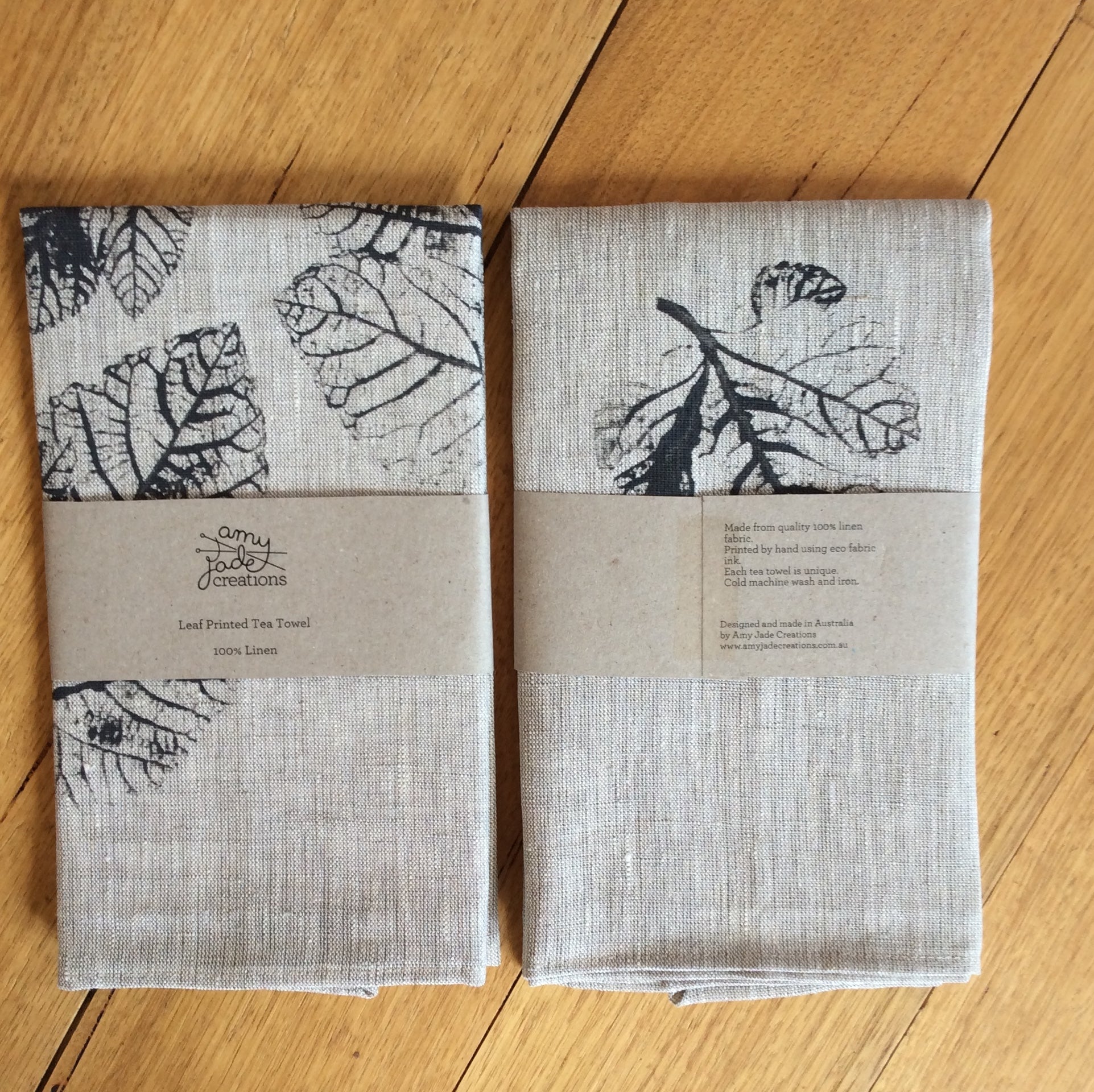 Fig Leaf Handprinted Linen Tea Towels - Banish